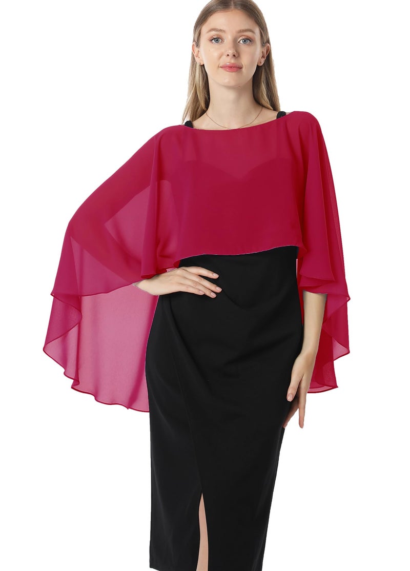 Hotshawl Capelets for women Chiffon Cape Shawls and Wraps for Evening Dress Wedding Capes Cover Up(Dark Red) - Image 1